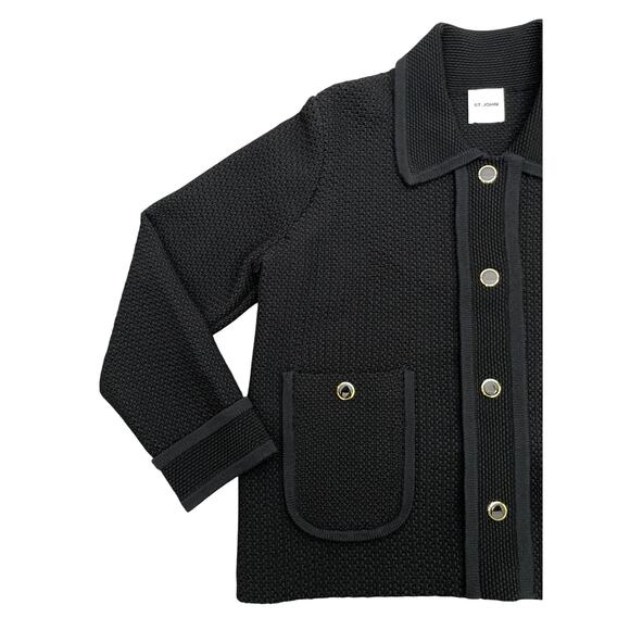St. John Multiscale Textured Stretch Knit Collared Jacket Black XL Old Money - Picture 8 of 16